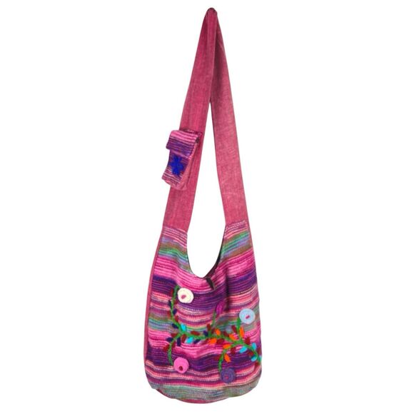 ⭐️ Greater Good Flower Crossbody Bag Purse Retro 100% Wool Hippie Boho Messenger - Picture 1 of 9